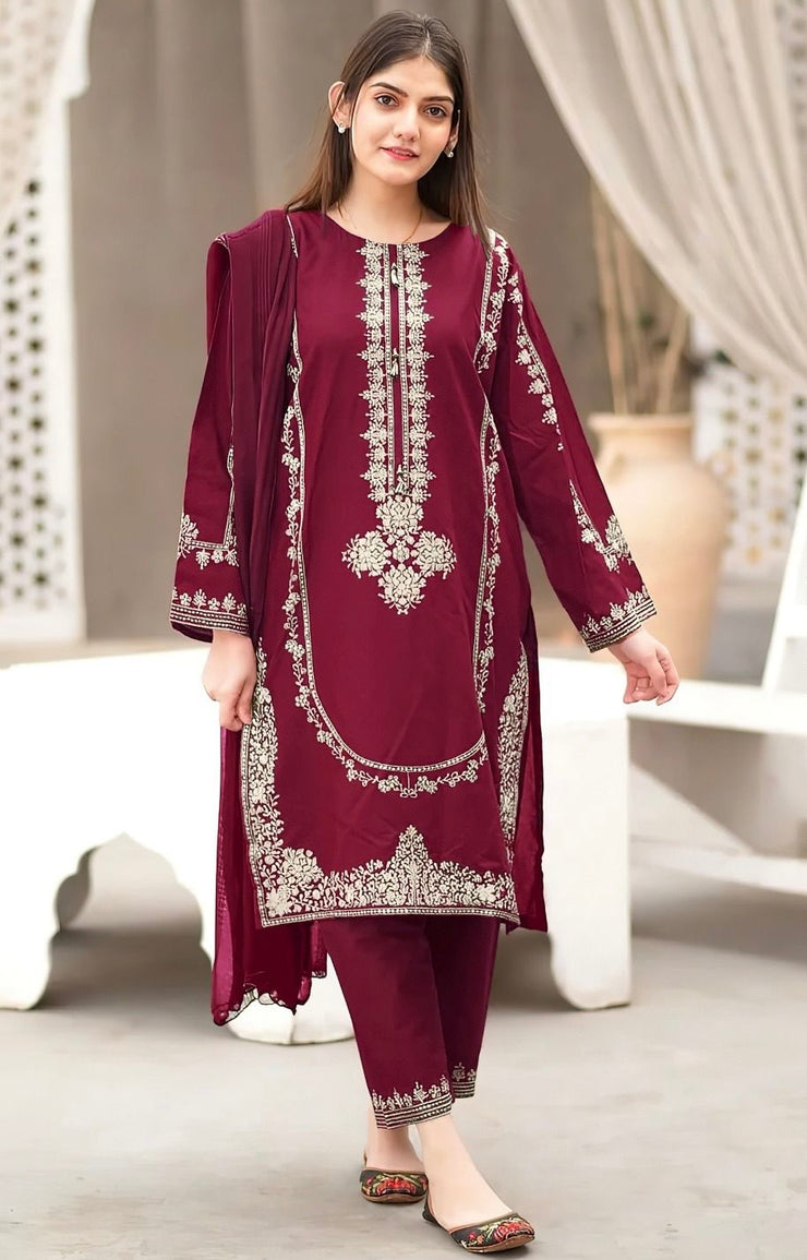 DHANAK 2 PIECE UNSTICHED FULL HEAVY EMB SUIT FOR WINTER 2025-26