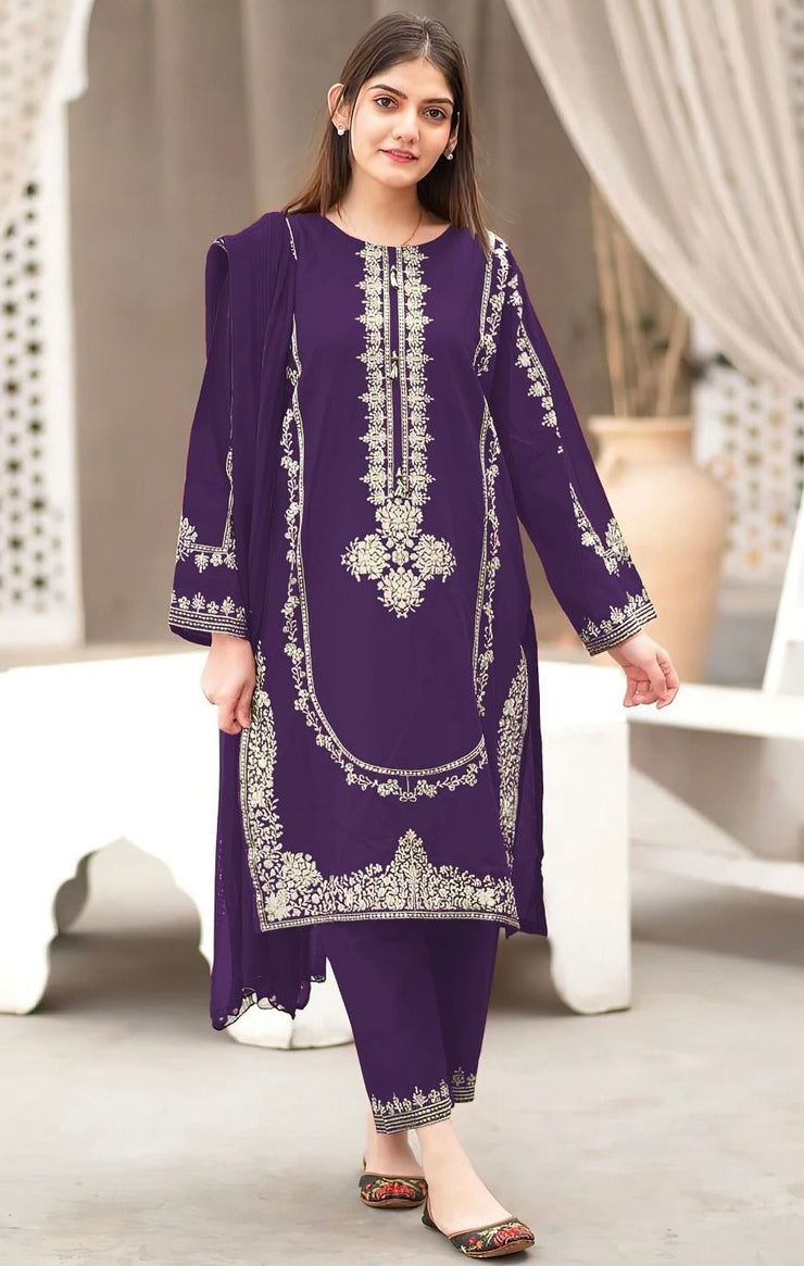 DHANAK 2 PIECE UNSTICHED FULL HEAVY EMB SUIT FOR WINTER 2025-26