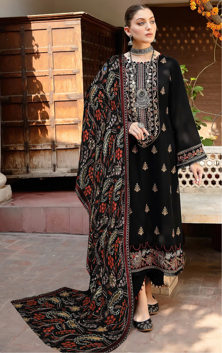 DHANAK 3 PIECE UNSTICHED FULL HEAVY EMB SUIT WITH HEAVY EMB SHAWL FOR WINTER 2025-26