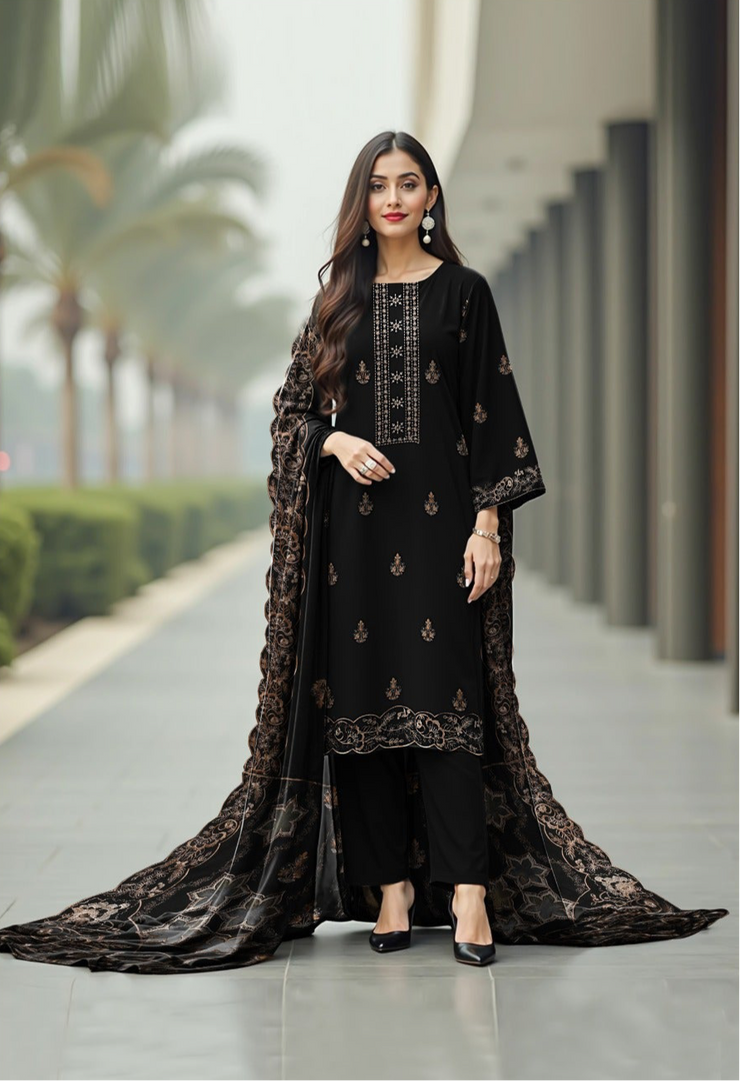DHANAK 3 PIECE UNSTICHED FULL HEAVY EMB SUIT WITH HEAVY EMB SHAWL FOR WINTER 2025-26