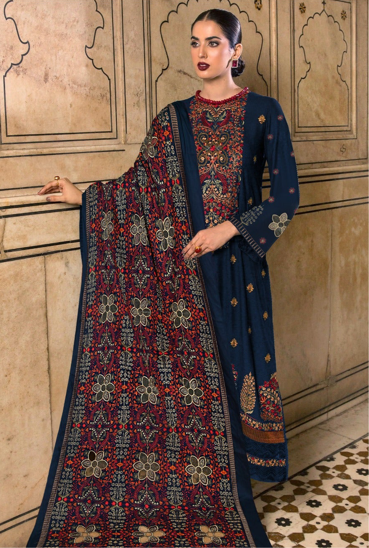 DHANAK 3 PIECE UNSTICHED FULL HEAVY EMB SUIT WITH HEAVY EMB SHAWL FOR WINTER 2025-26