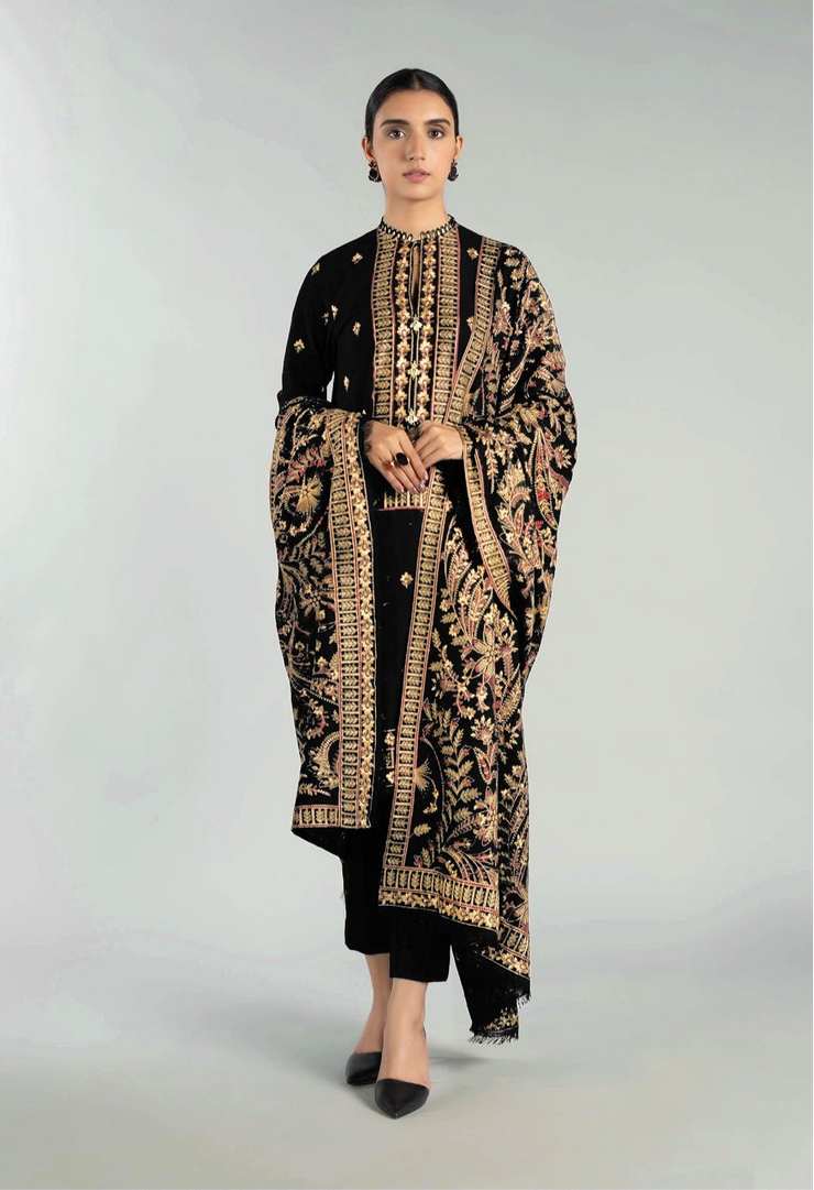 BAREEZE | DHANAK 3 PIECE UNSTICHED FULL HEAVY EMB SUIT WITH HEAVY EMB SHAWL FOR WINTER 2025-26