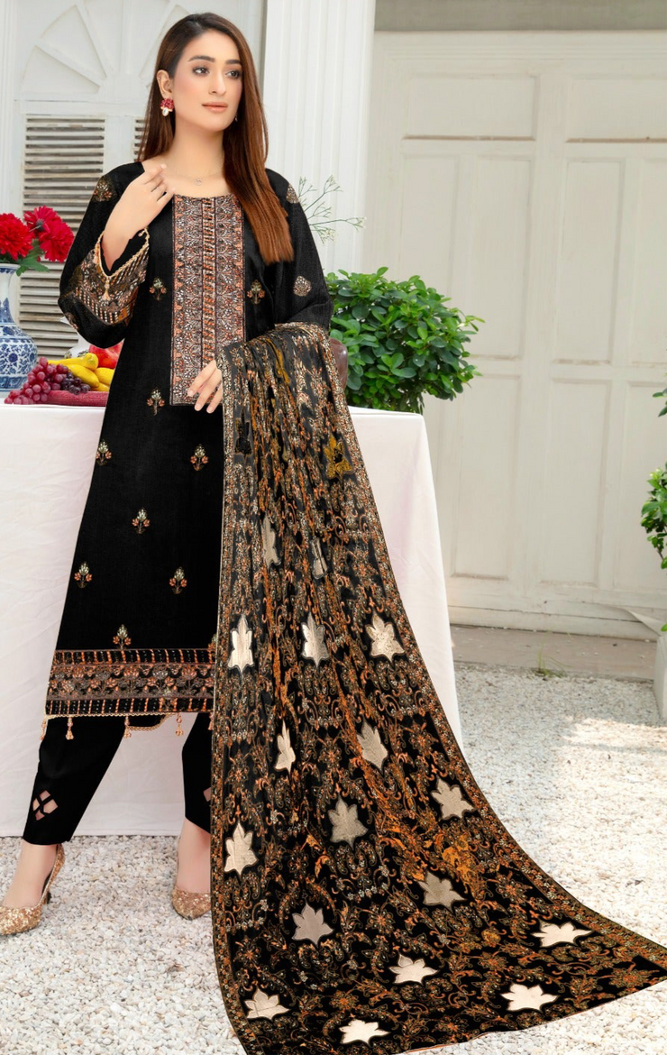 DHANAK 3 PIECE UNSTICHED FULL HEAVY EMB SUIT WITH HEAVY EMB SHAWL FOR WINTER 2025-26