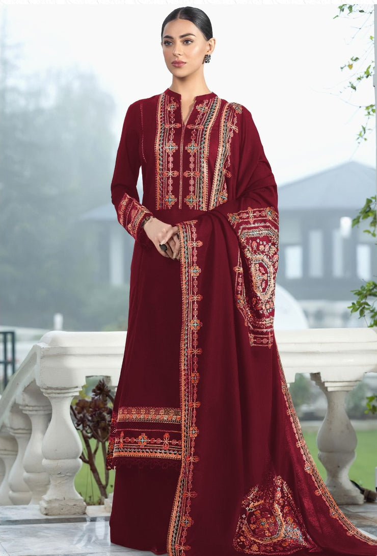 DHANAK 3 PIECE UNSTICHED FULL HEAVY EMB SUIT WITH HEAVY EMB SHAWL FOR WINTER 2025-26