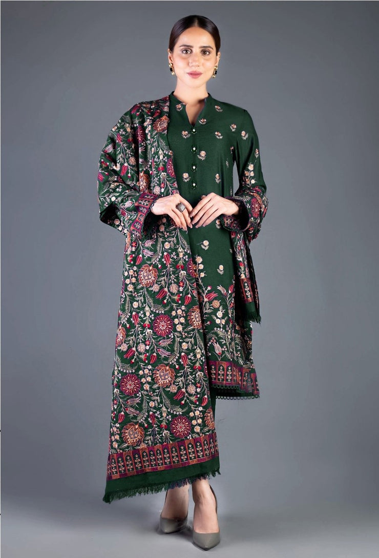 DHANAK 3 PIECE UNSTICHED FULL HEAVY EMB SUIT WITH HEAVY EMB SHAWL FOR WINTER 2025-26