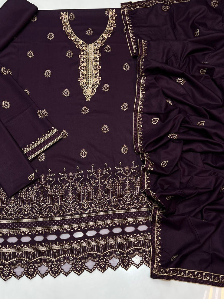 BAREEZE | DHANAK 3 PIECE UNSTICHED FULL HEAVY EMB SUIT WITH HEAVY EMB SHAWL FOR WINTER 2025-26