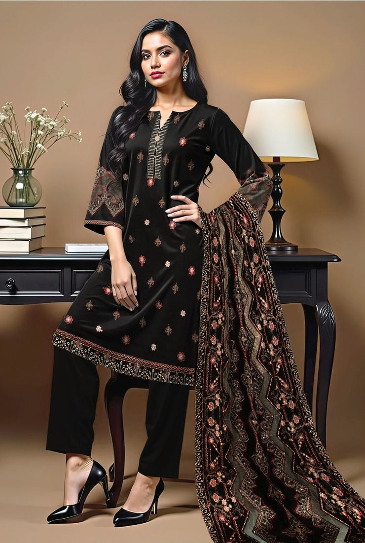 BAREEZE | DHANAK 3 PIECE UNSTICHED FULL HEAVY EMB SUIT WITH HEAVY EMB CUTTWORK SHAWL FOR WINTER 2025-26