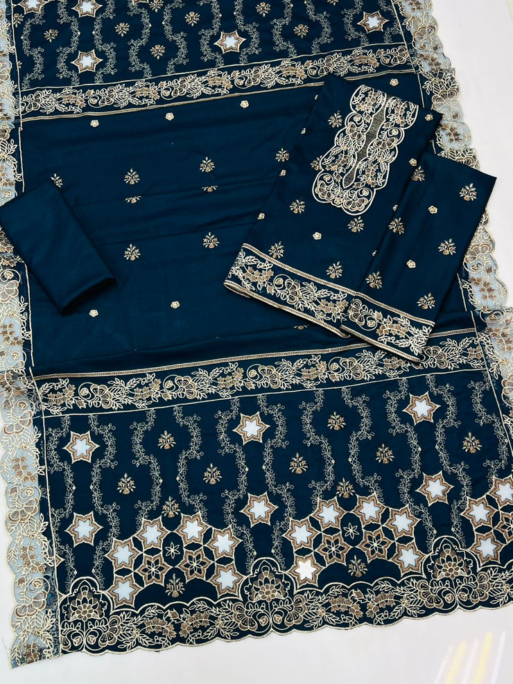 BAREEZE | DHANAK 3 PIECE UNSTICHED FULL HEAVY EMB SUIT WITH HEAVY EMB SHAWL FOR WINTER 2025-26