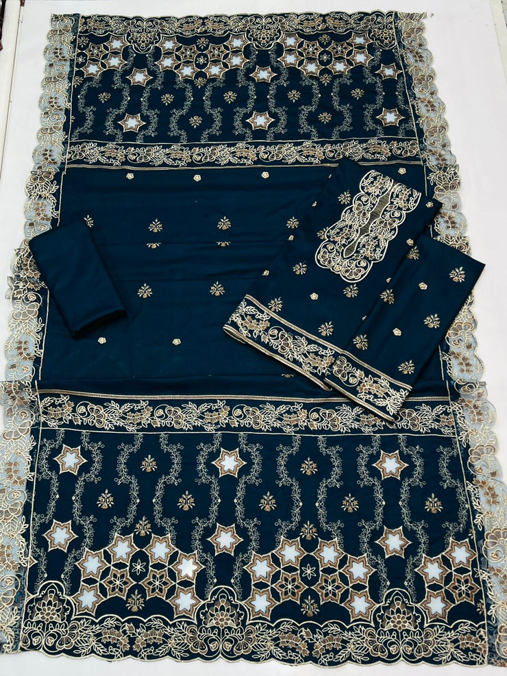 BAREEZE | DHANAK 3 PIECE UNSTICHED FULL HEAVY EMB SUIT WITH HEAVY EMB SHAWL FOR WINTER 2025-26
