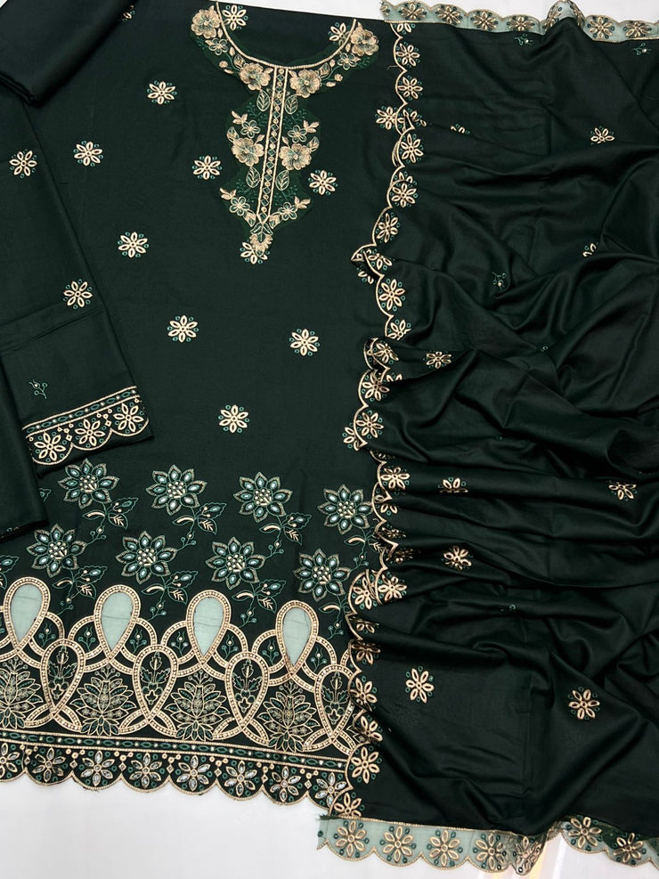 BAREEZE | DHANAK 3 PIECE UNSTICHED FULL HEAVY EMB SUIT WITH HEAVY EMB SHAWL FOR WINTER 2025-26