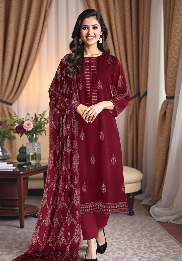 BAREEZE | DHANAK 3 PIECE UNSTICHED FULL HEAVY EMB SUIT WITH HEAVY EMB SHAWL FOR WINTER 2025-26